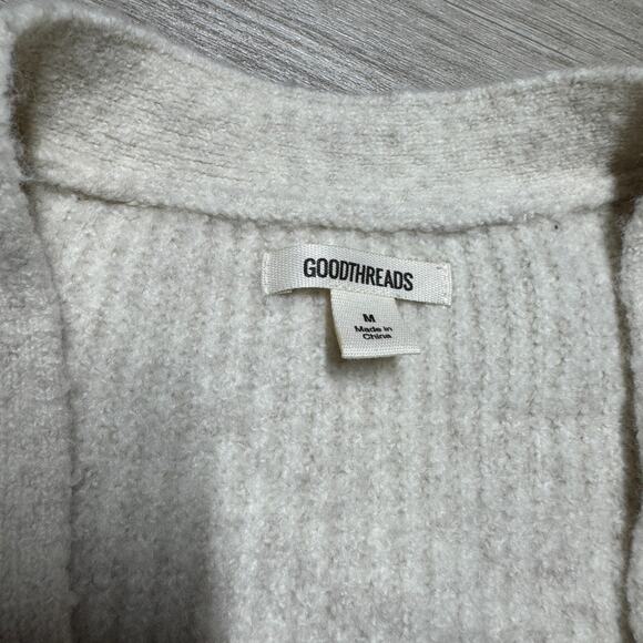 Goodthreads Cardigan Sweater Womens M NWT Wool Blend Oatmeal Heather Open Front - Picture 2 of 7
